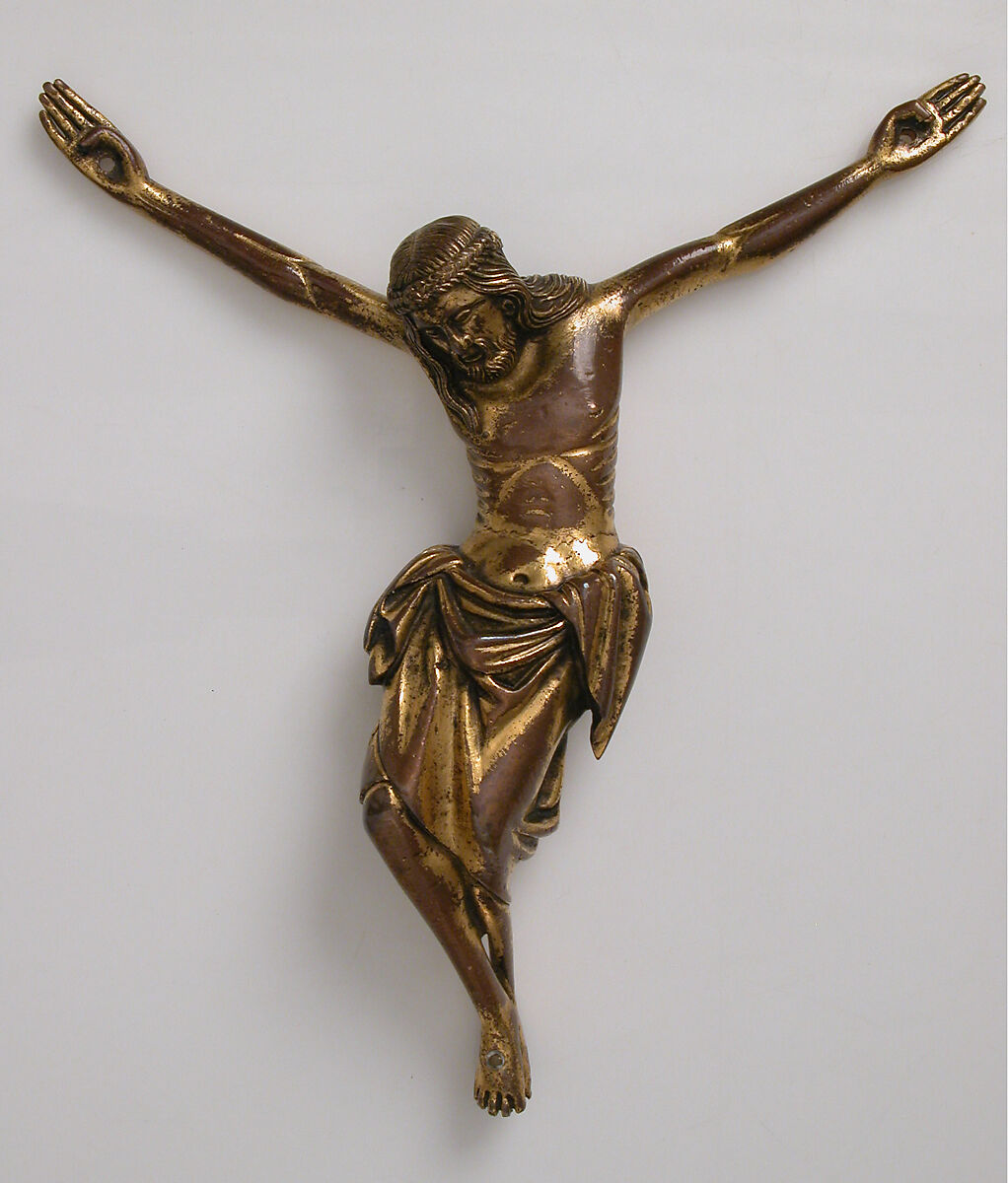 Crucified Christ, Copper alloy, gilt, Italian 