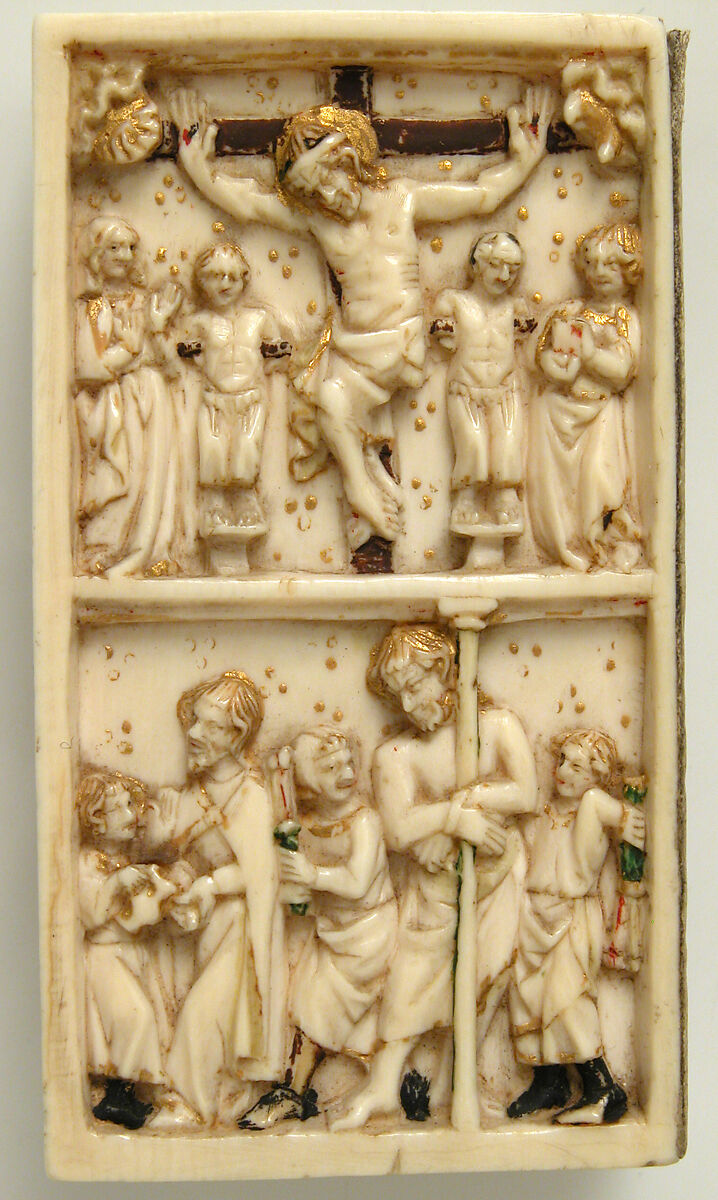 Booklet with Scenes of the Passion, Elephant ivory, polychromy, and gilding, North French (carving); Upper Rhenish (painting)