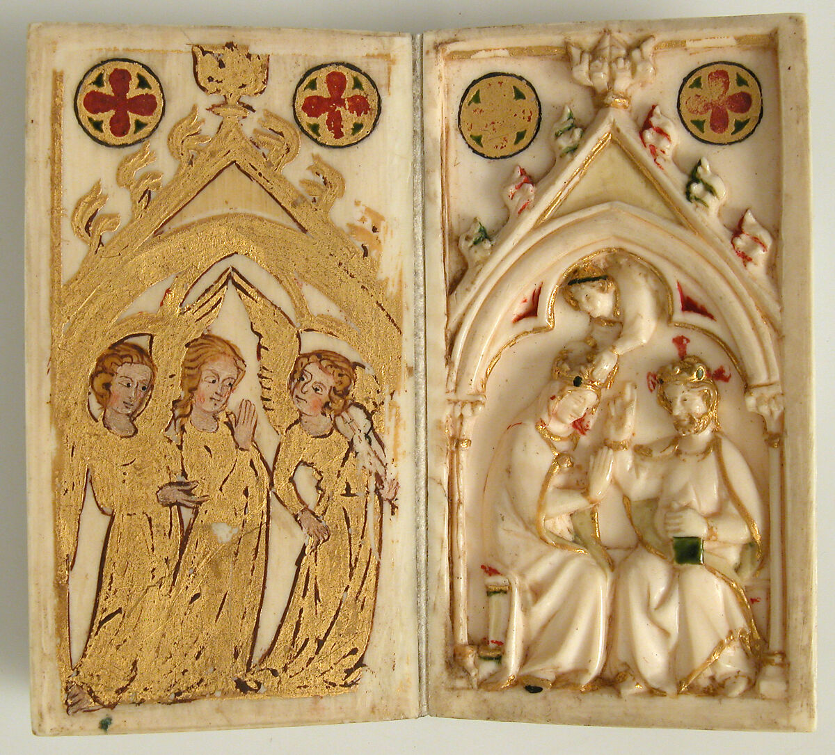 Booklet with Scenes of the Passion, Elephant ivory, polychromy, and gilding, North French (carving); Upper Rhenish (painting)