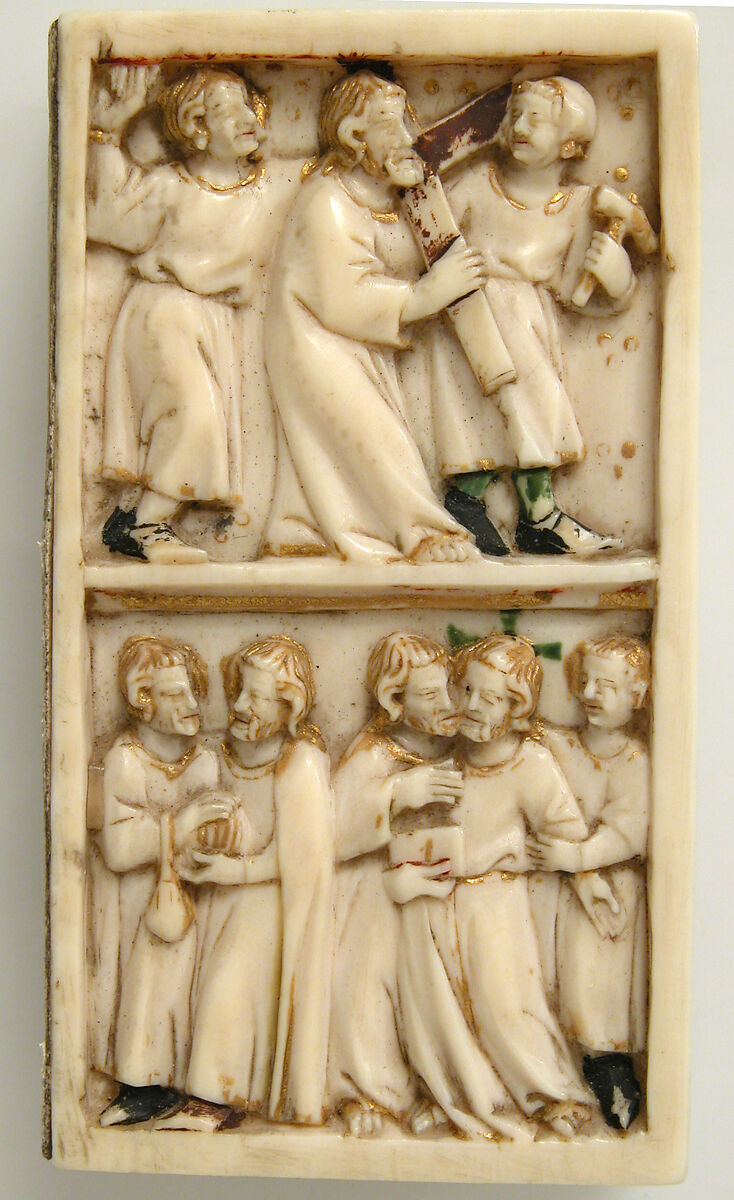 Booklet with Scenes of the Passion, Elephant ivory, polychromy, and gilding, North French (carving); Upper Rhenish (painting)