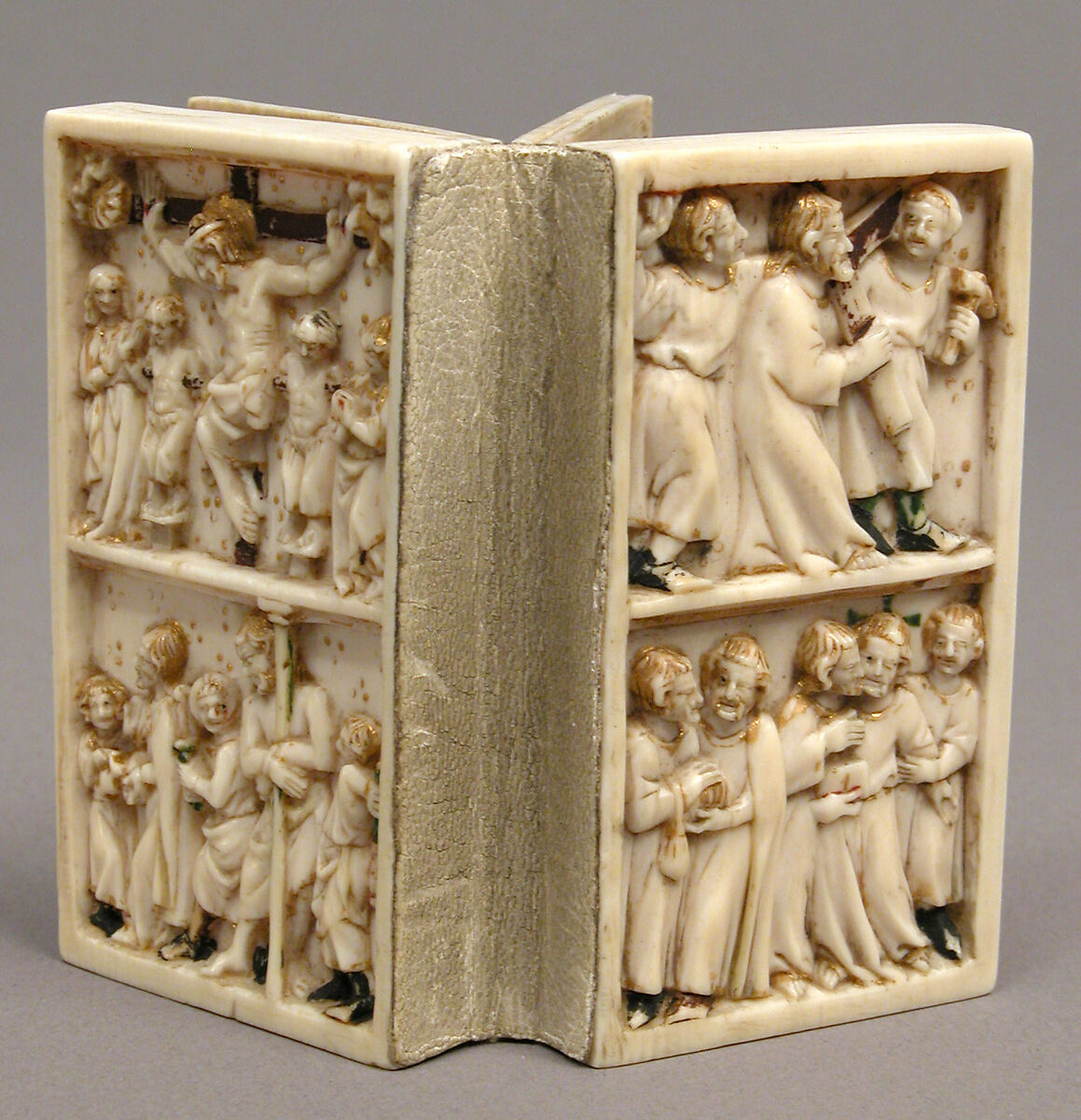 Booklet with Scenes of the Passion, Elephant ivory, polychromy, and gilding, North French (carving); Upper Rhenish (painting)