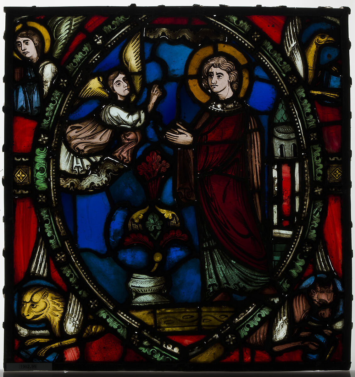 Stained glass fragment with an Angel Appearing to a Deacon ...