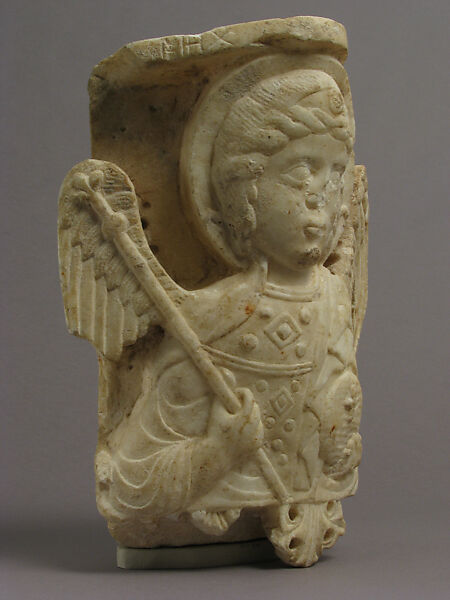 Capital with Bust of the Archangel Michael, Marble, Byzantine