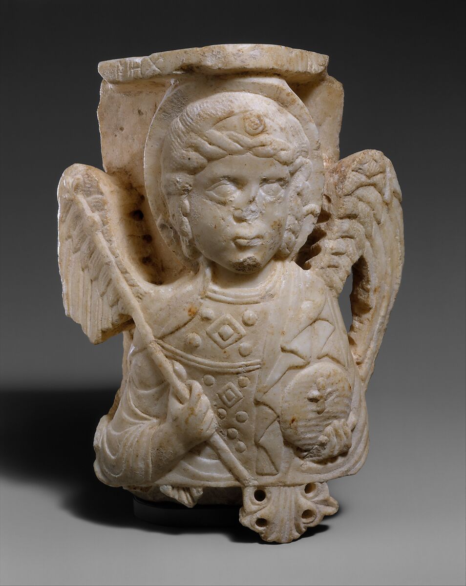 Capital with Bust of the Archangel Michael, Marble, Byzantine 