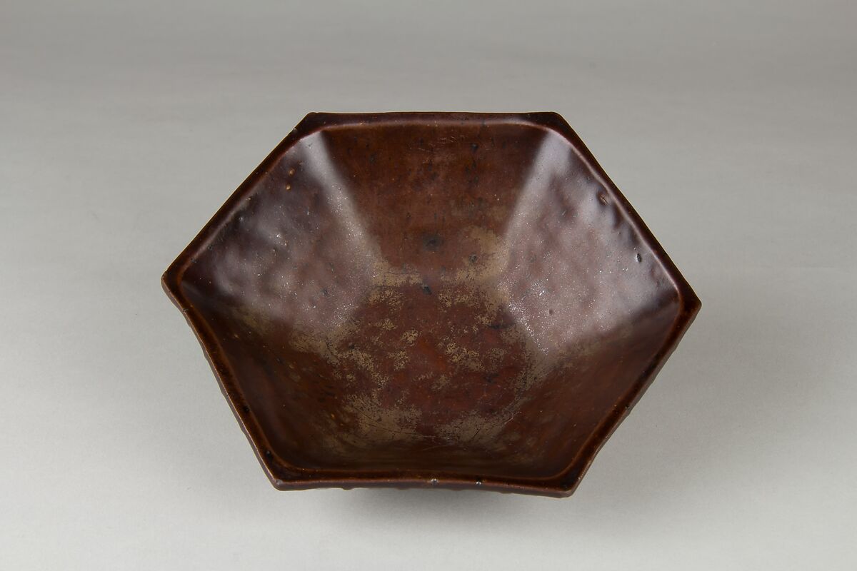 Hexagonal dish, Stoneware with reddish-brown glaze, China