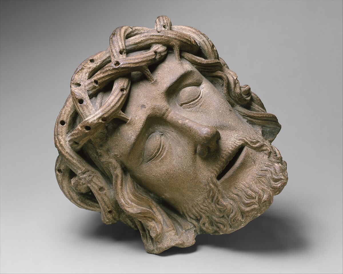 Head of Christ, Limestone, traces of wood thorns, Netherlandish 