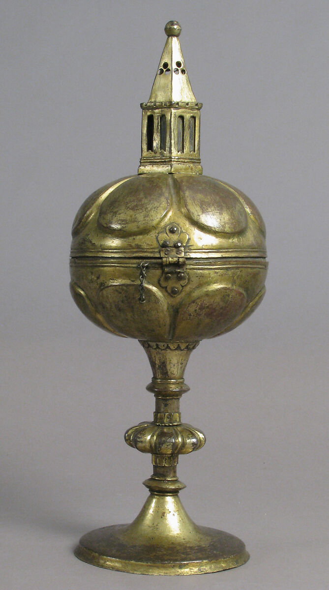 Ciborium, Copper-gilt with glass insets, German 