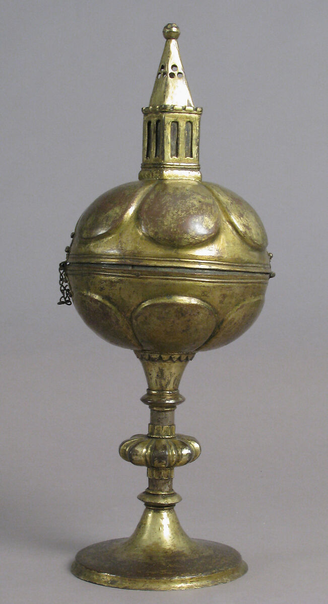Ciborium, Gilded copper with glass insets, German