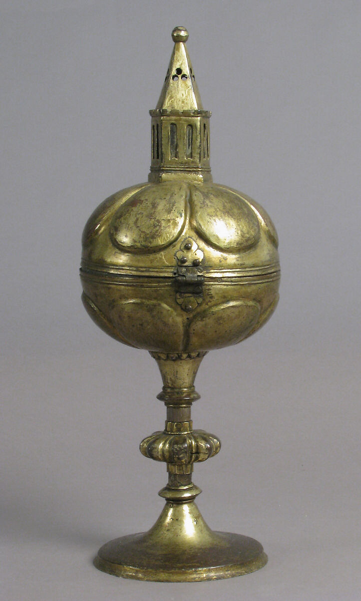 Ciborium, Gilded copper with glass insets, German