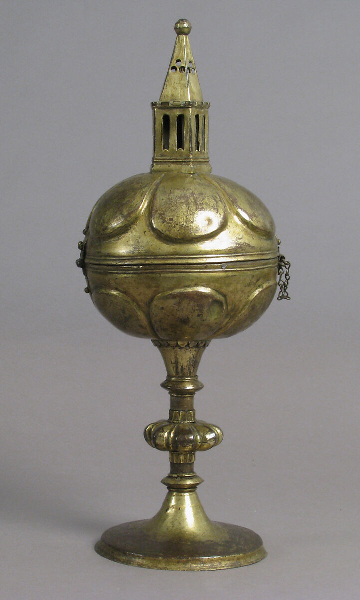 Ciborium, Gilded copper with glass insets, German