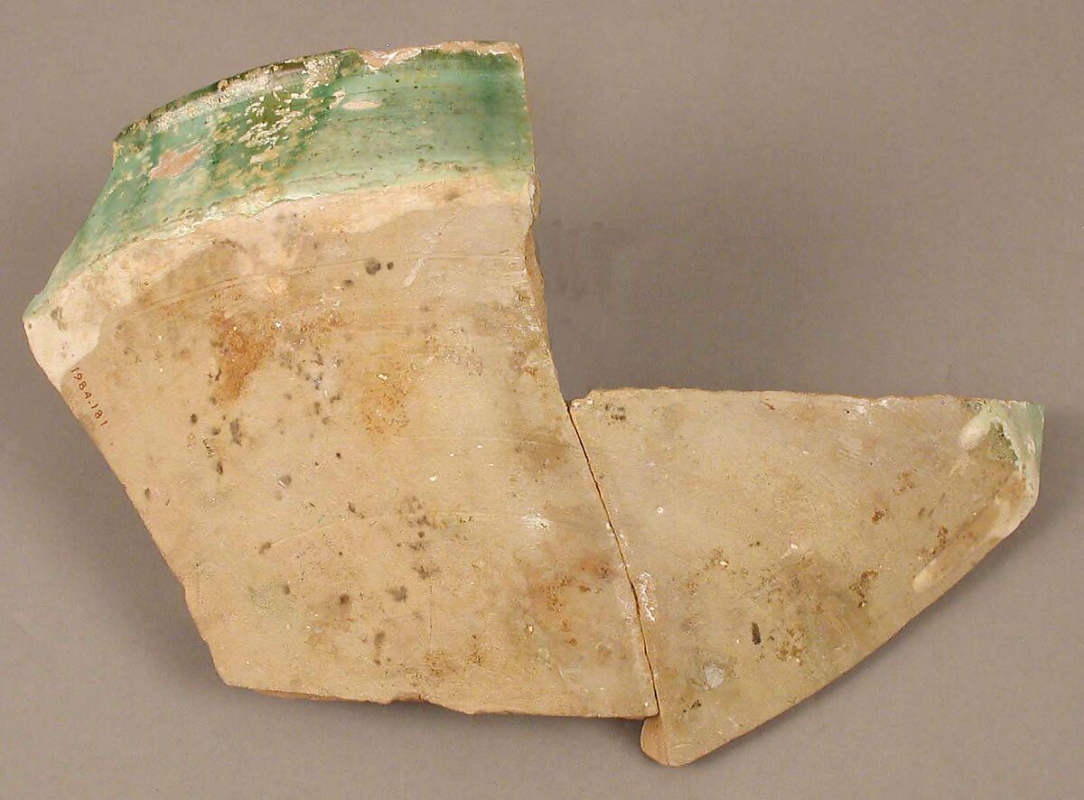 Fragment of a Bowl with a Horse and Rider, Terracotta with green glaze over slip, decorated in sgraffito, Byzantine