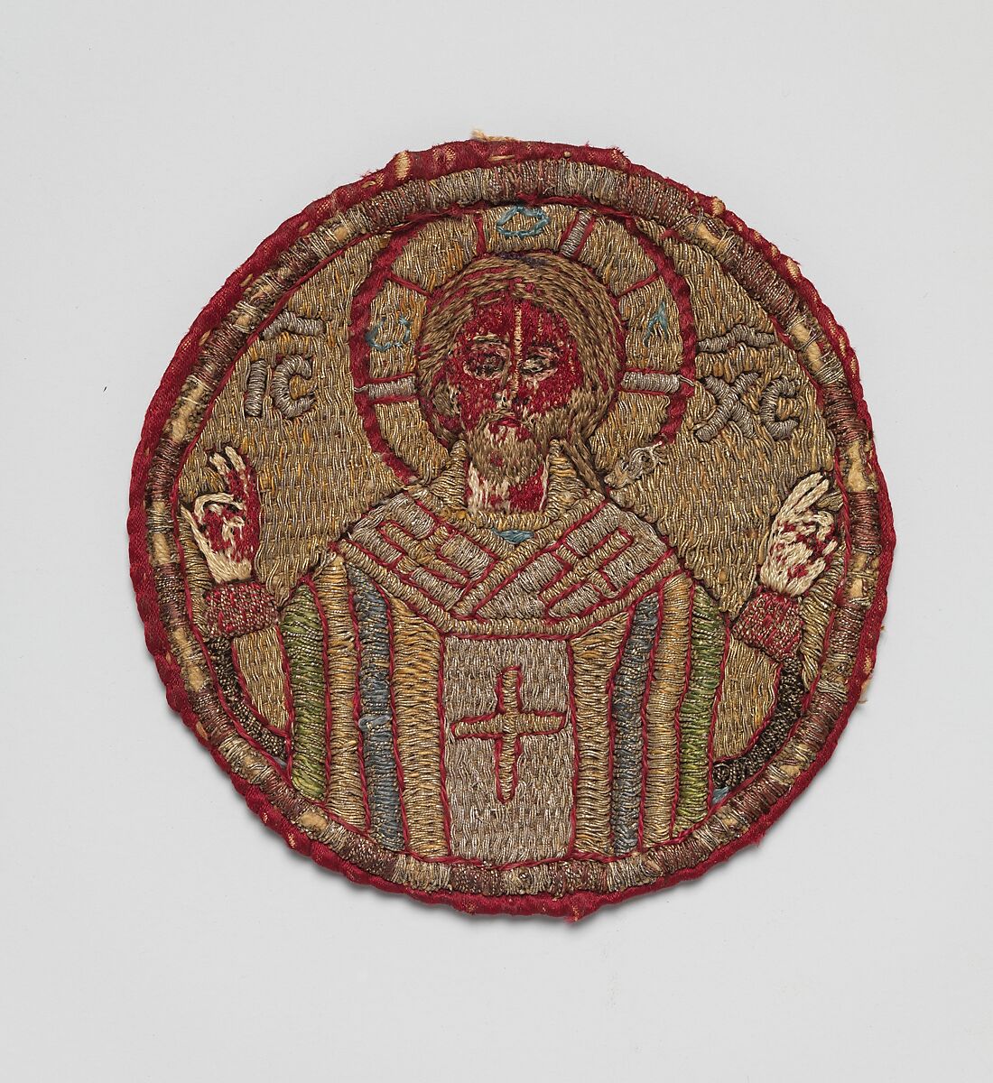 Appliqué from a Vestment, Silk, with silk and silver wrapped silk threads, Greek 
