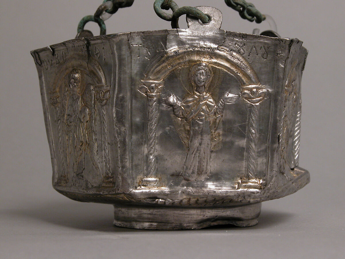 Censer with Six Holy Figures, Silver, partly gilded, Byzantine