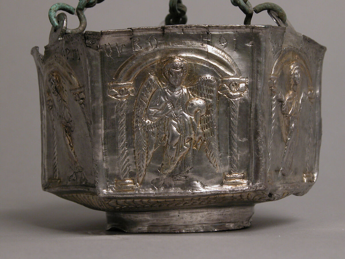 Censer with Six Holy Figures, Silver, partly gilded, Byzantine