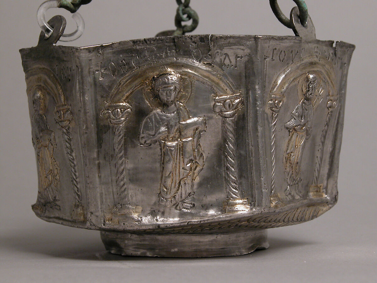 Censer with Six Holy Figures, Silver, partly gilded, Byzantine