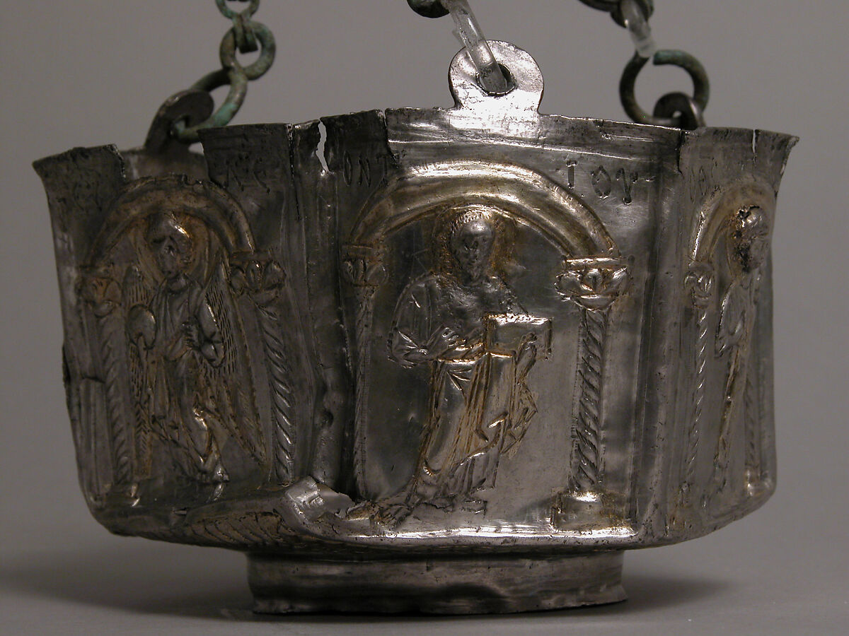 Censer with Six Holy Figures, Silver, partly gilded, Byzantine