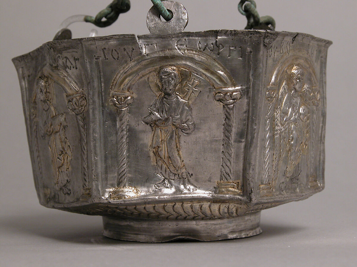 Censer with Six Holy Figures, Silver, partly gilded, Byzantine