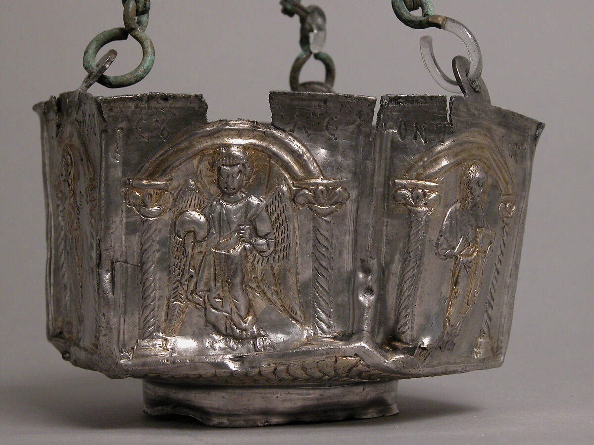 Censer with Six Holy Figures, Silver, partly gilded, Byzantine