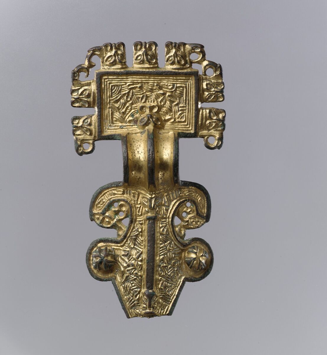 Square-Headed Bow Brooch, Gilded copper alloy inlaid with niello, Anglo-Saxon