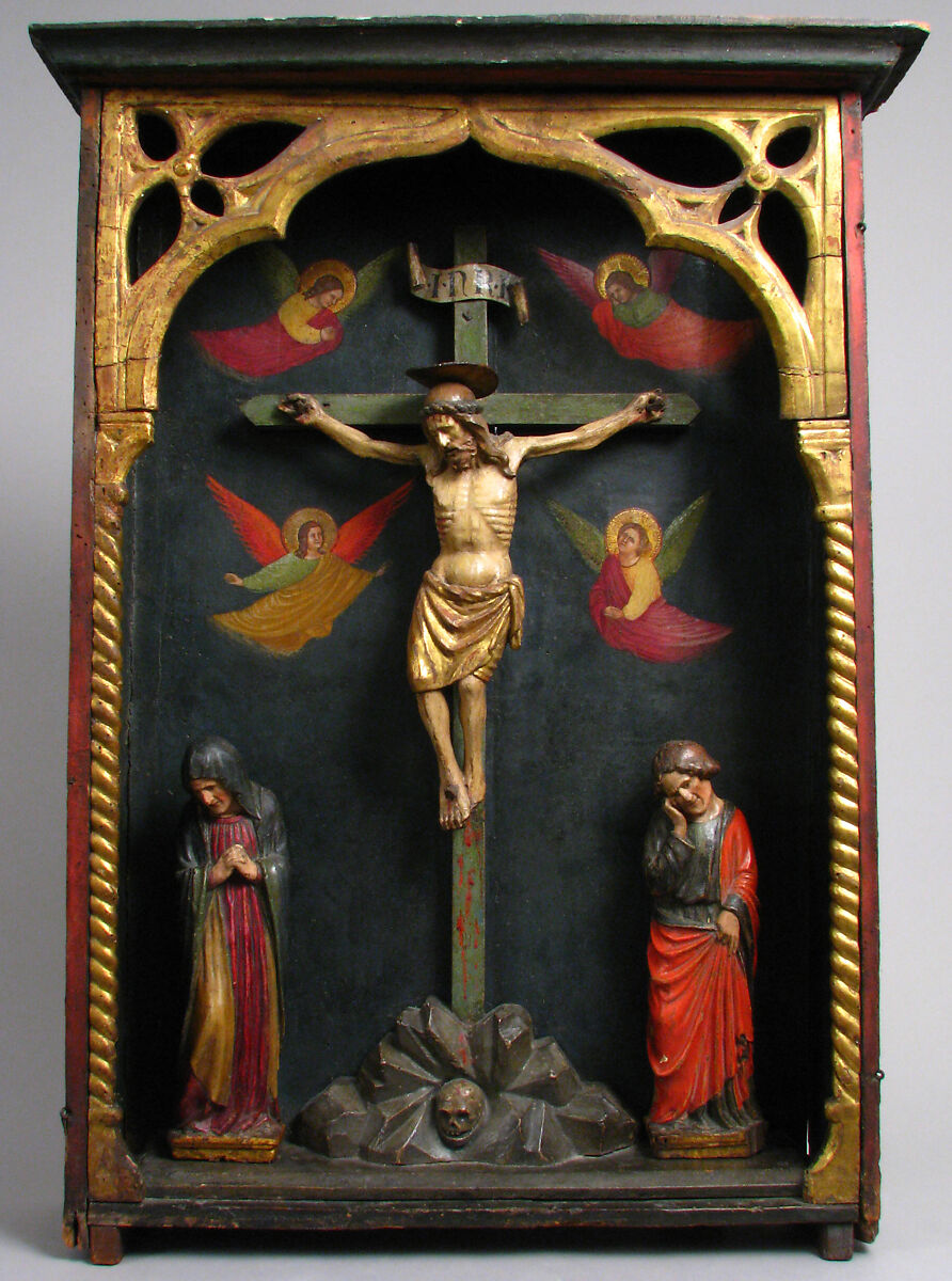 Tabernacle with Crucifixion Scene, Wood (poplar and oak), paint and gilding, North Italian 