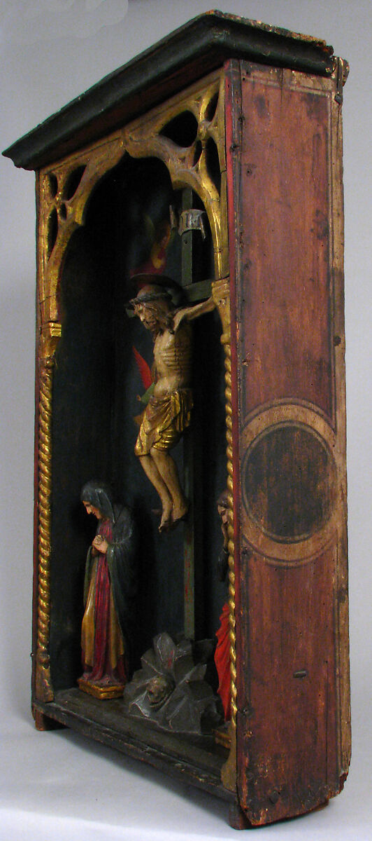 Tabernacle with Crucifixion Scene, Wood (poplar and oak), paint and gilding, North Italian