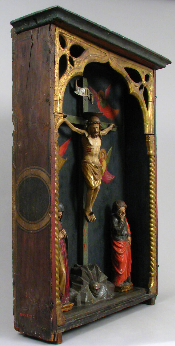 Tabernacle with Crucifixion Scene, Wood (poplar and oak), paint and gilding, North Italian