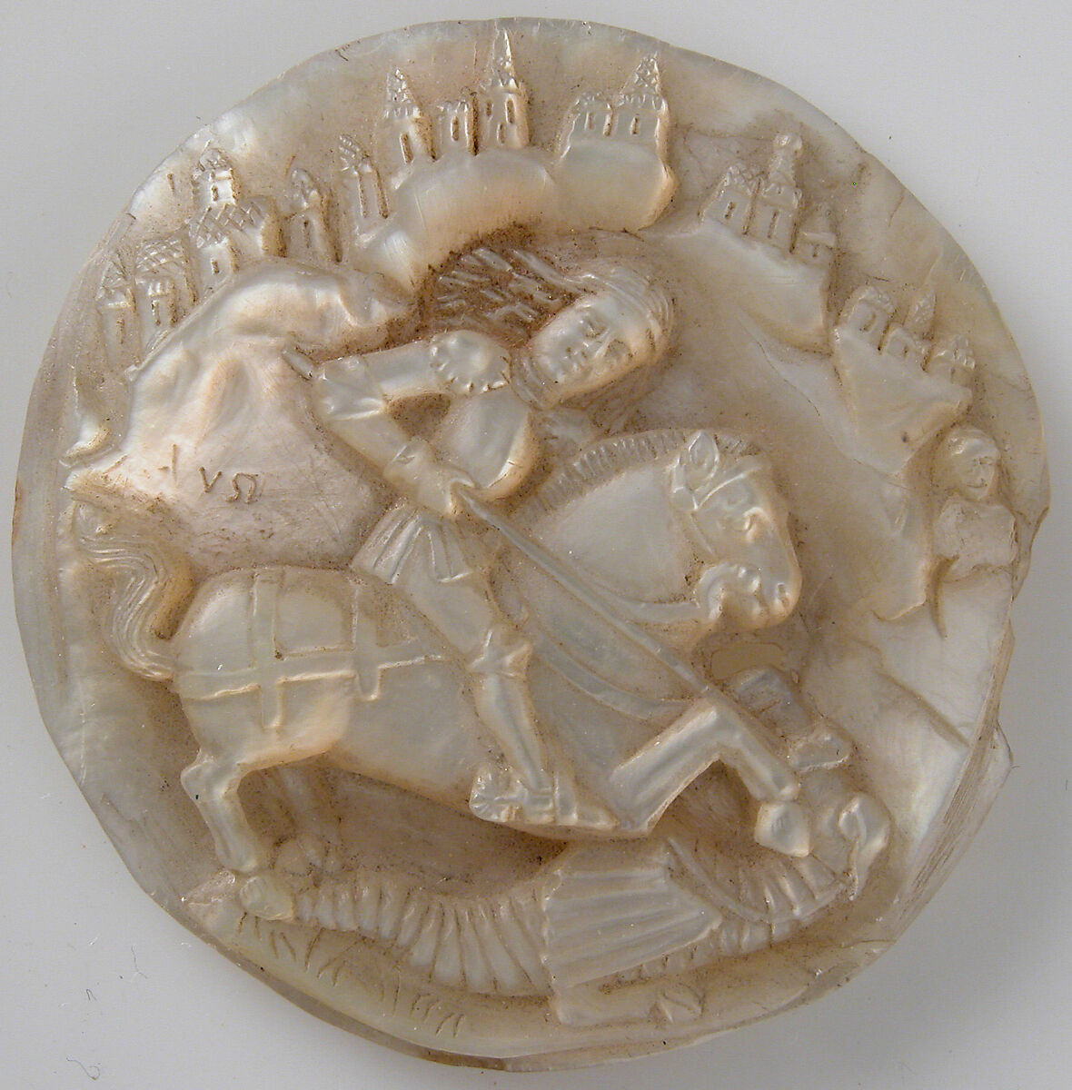 Medallion with Saint George Slaying The Dragon, Mother of pearl, German 