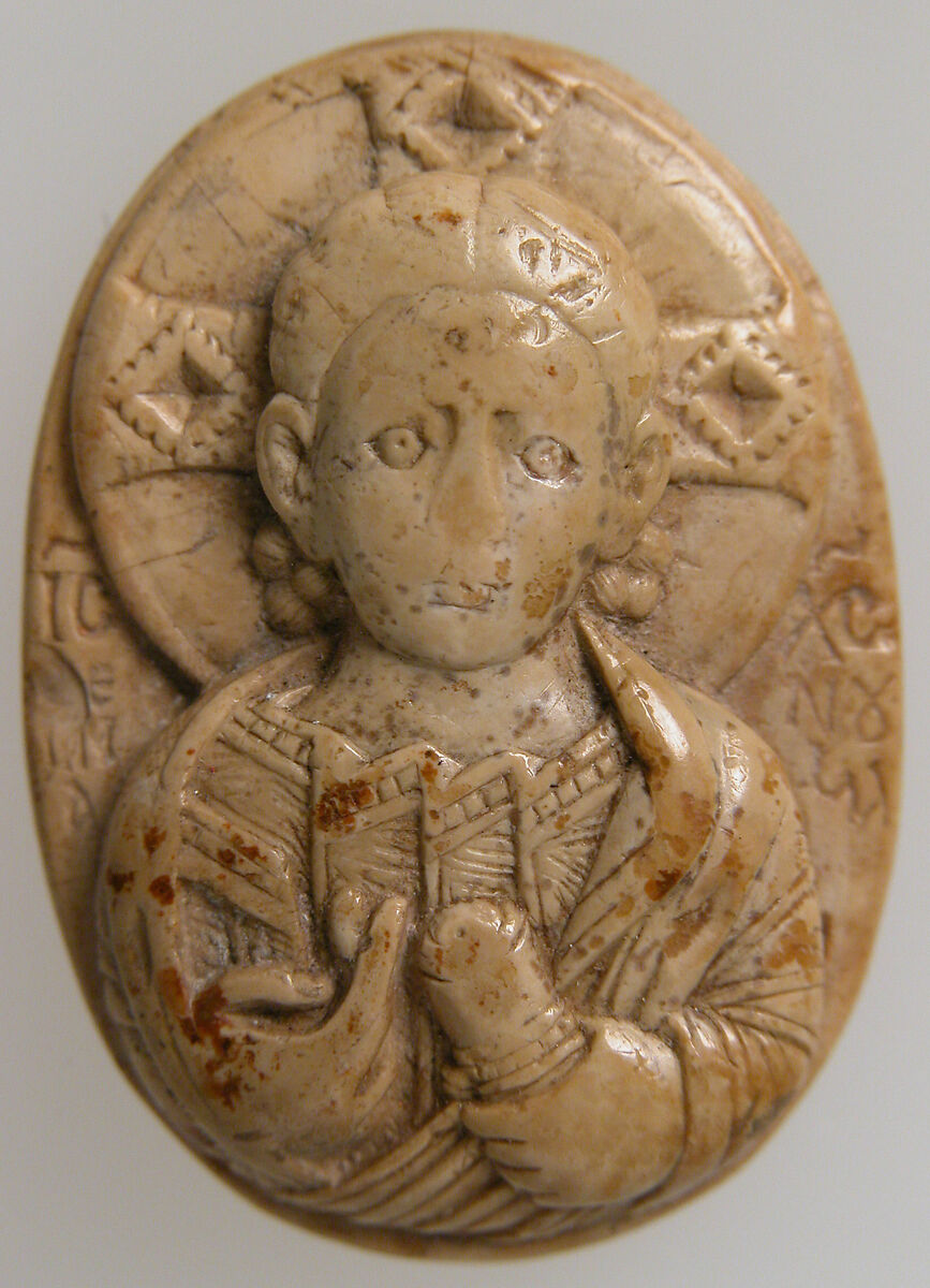 Cameo with Christ Emmanuel, Steatite, beige, Byzantine