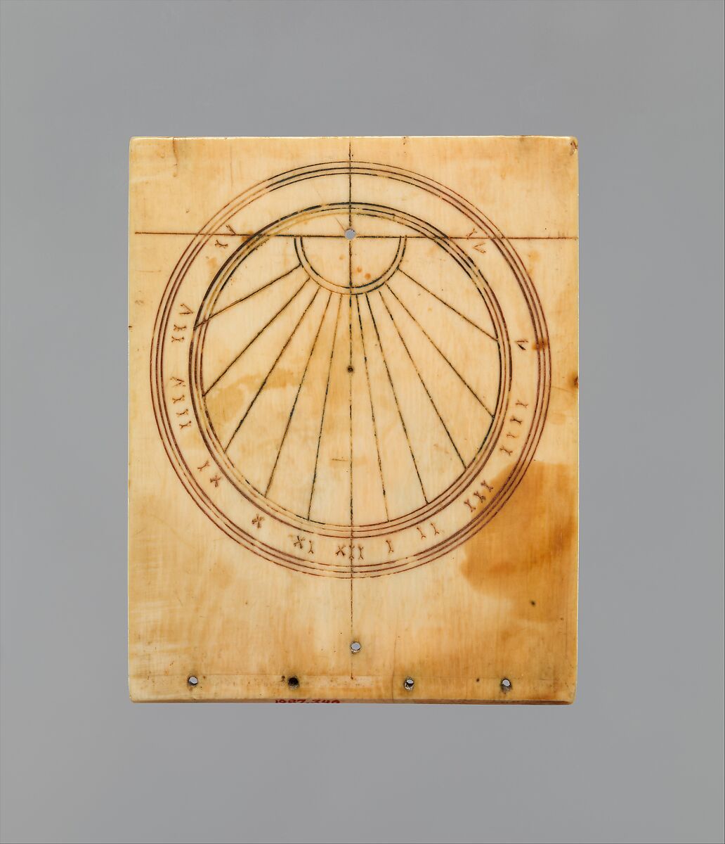 Upper Leaf of Sundial, Elephant ivory with paint and gilding, German