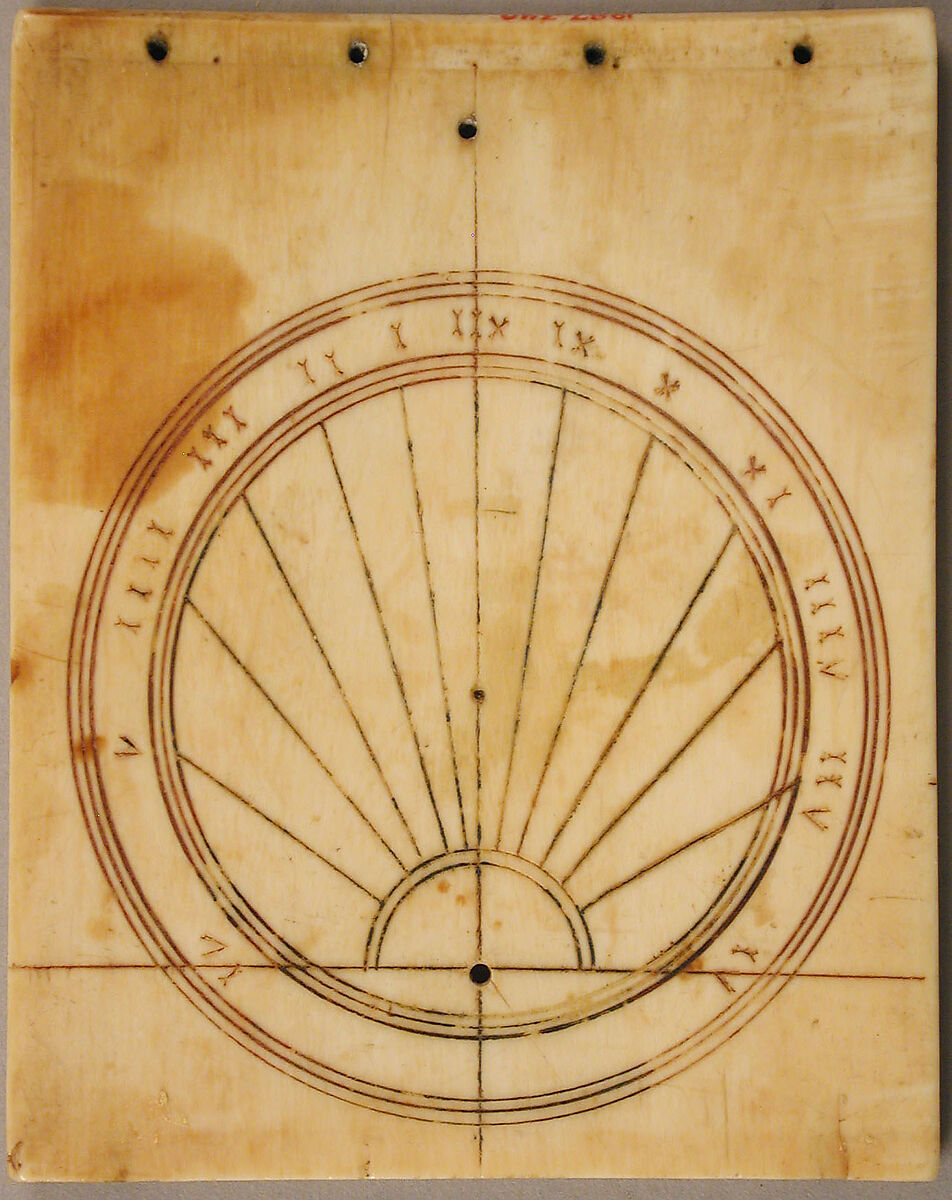 Upper Leaf of Sundial, Elephant ivory with paint and gilding, German