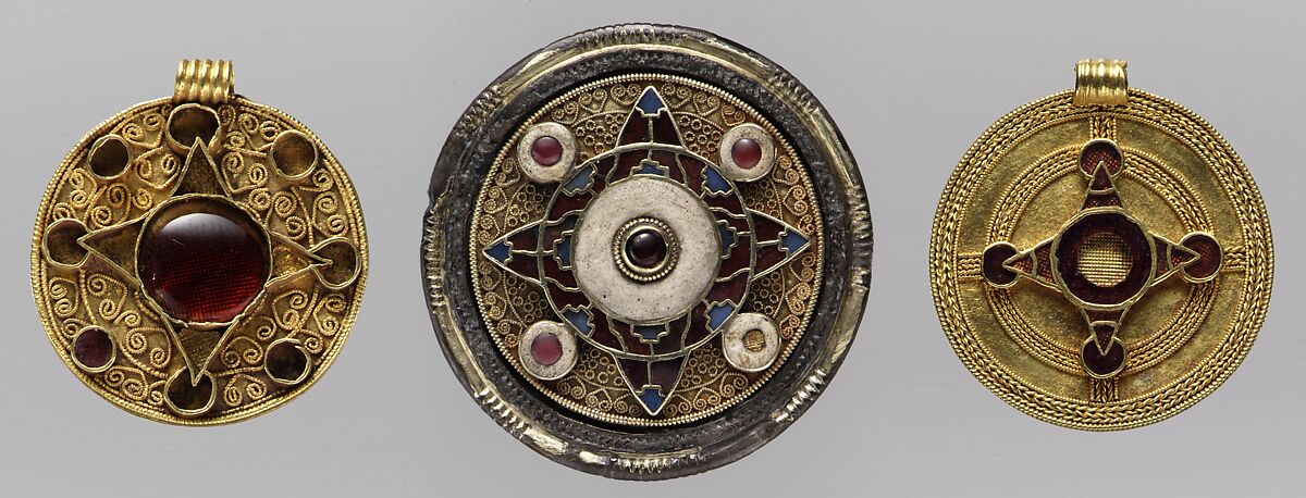 Pendant, Gold with garnets, Anglo-Saxon
