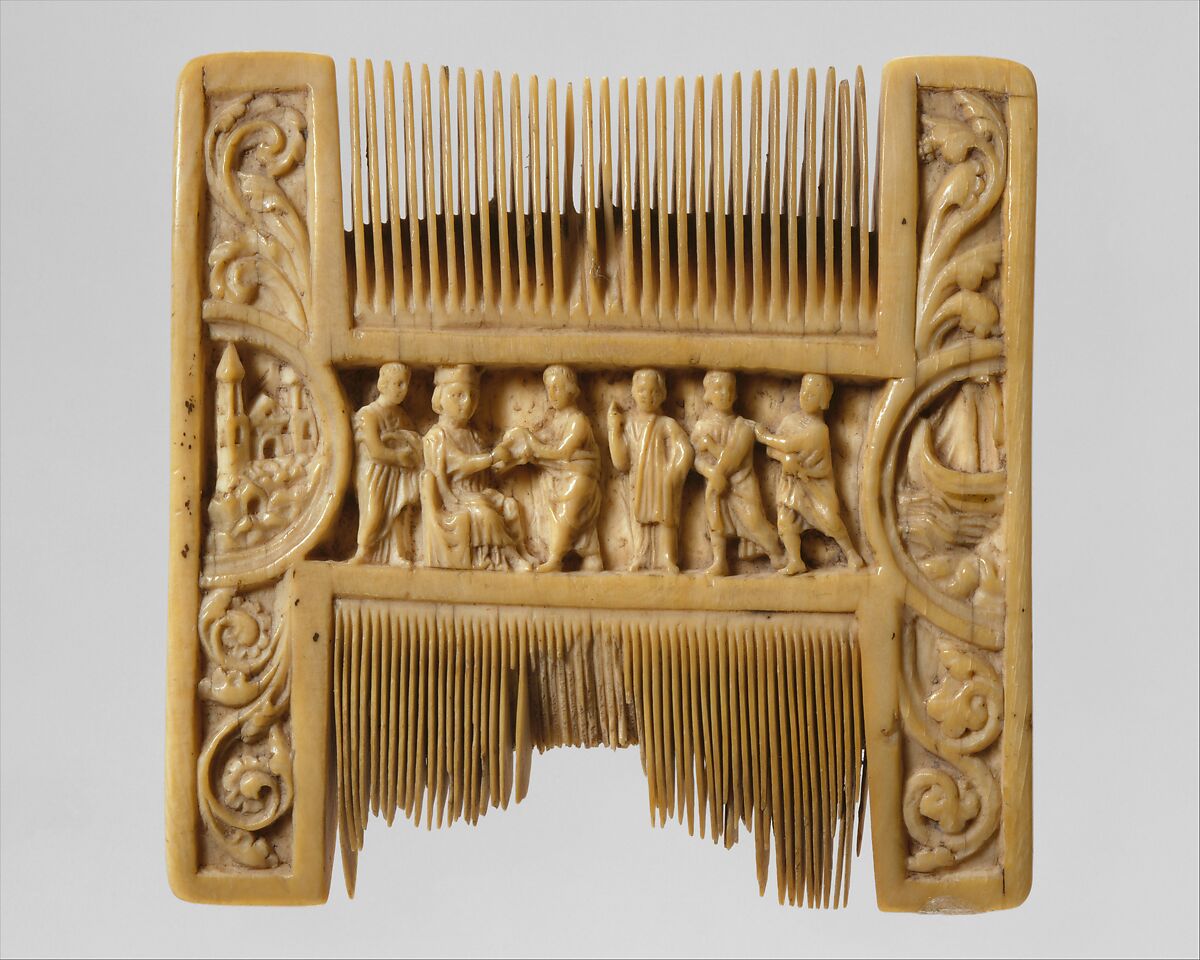 Double-Sided Ivory Liturgical Comb with Scenes of Henry II and Thomas Becket, Elephant ivory, British 