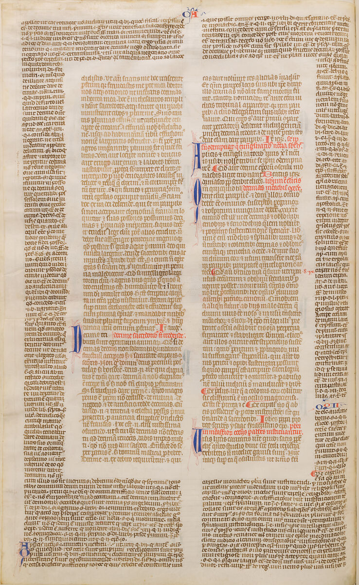 Bifolium with the Decretals of Gratian, Style of Master Honore (French), Tempera and gold on parchment, brown ink; modern leather binding, French