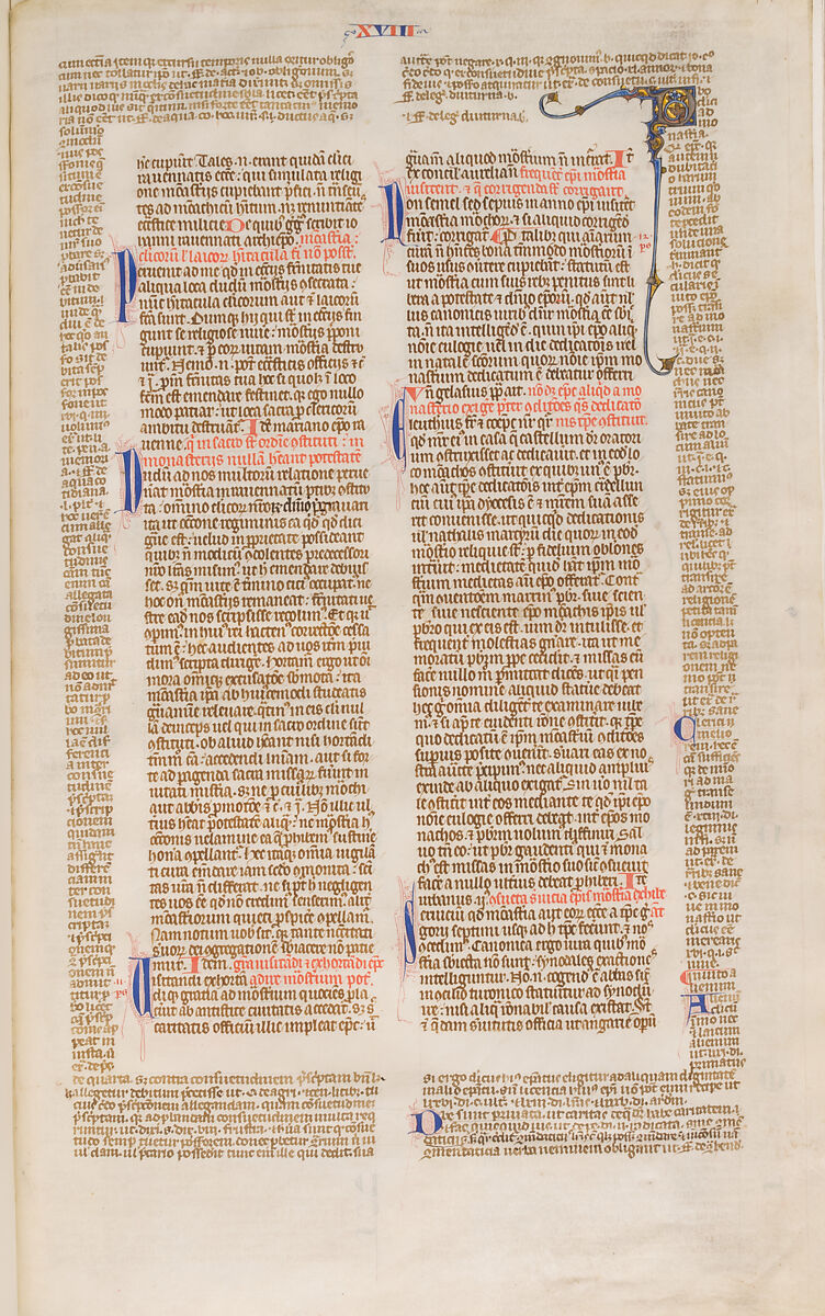 Bifolium with the Decretals of Gratian, Style of Master Honore (French), Tempera and gold on parchment, brown ink; modern leather binding, French