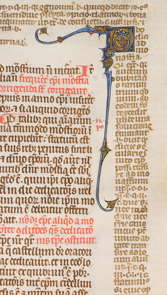 Bifolium with the Decretals of Gratian, Style of Master Honore (French), Tempera and gold on parchment, brown ink; modern leather binding, French