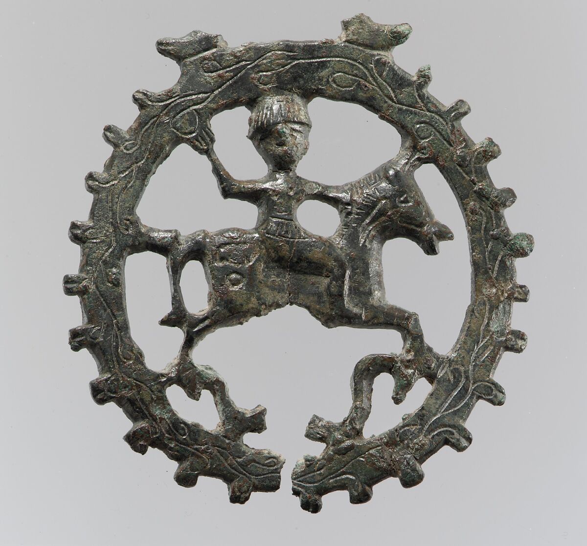 Harness Pendant, with Mounted Horseman, Copper alloy, Visigothic 