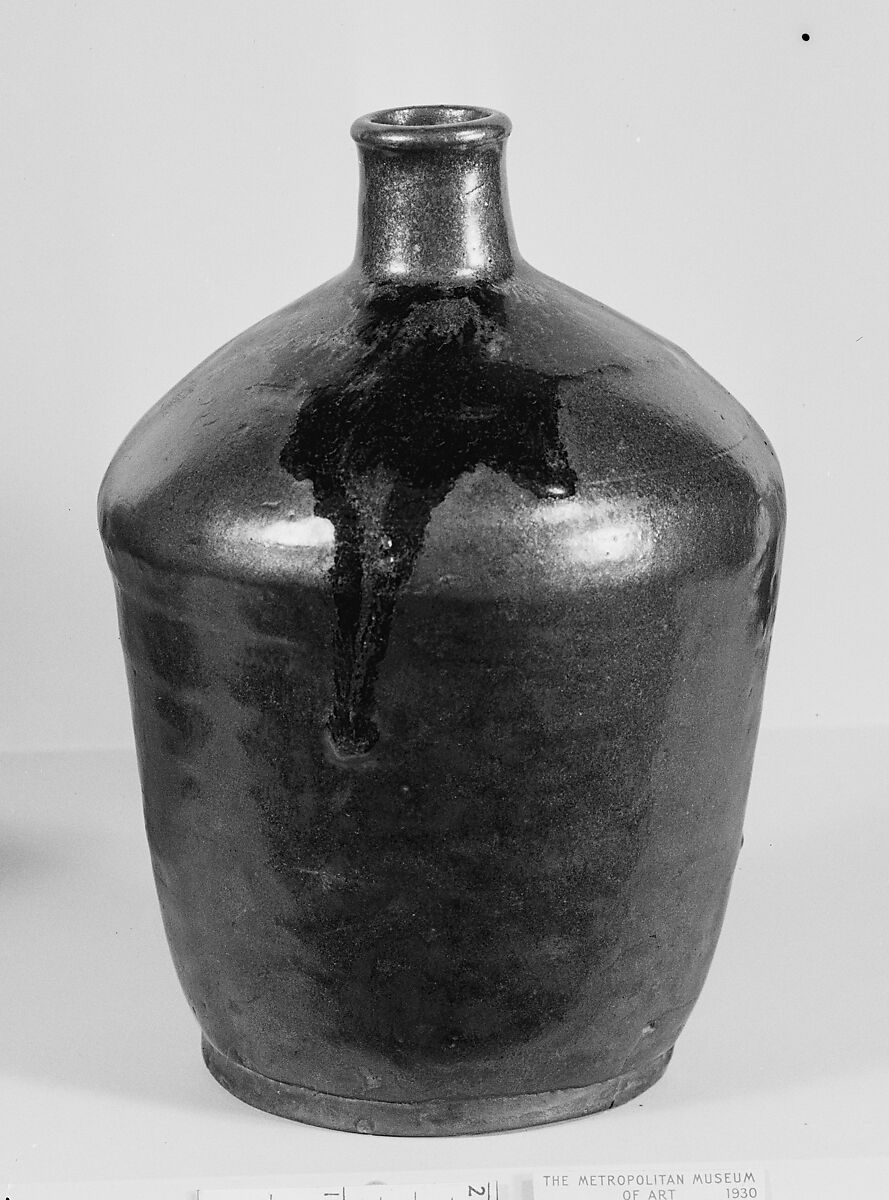 Bottle, Clay with iridescent underglaze; overglaze on shoulder (Seto ware), Japan 