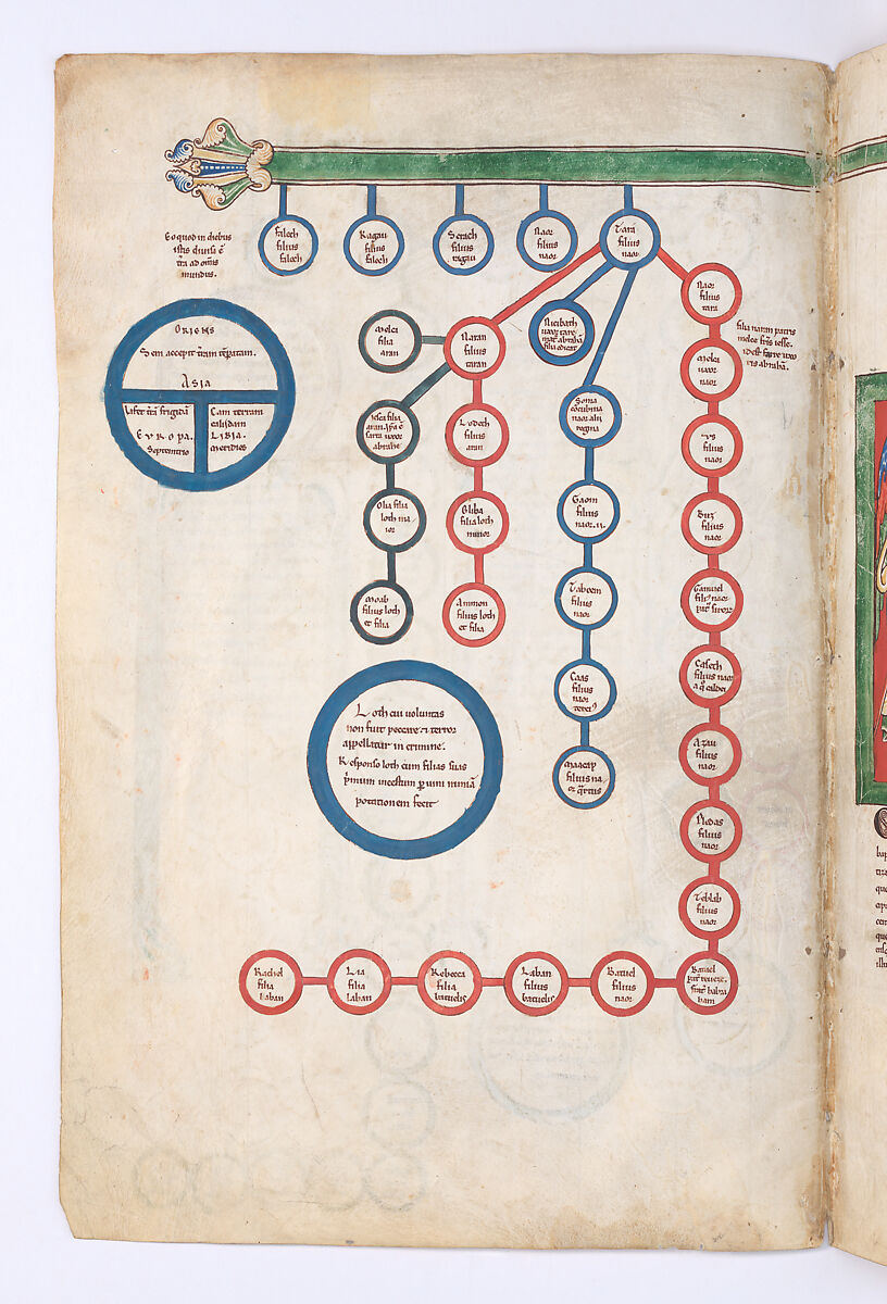 Leaves from a Beatus Manuscript: Bifolium with part of the Genealogy of Christ and the Adoration of the Magi, Tempera, gold, and ink on parchment, Spanish