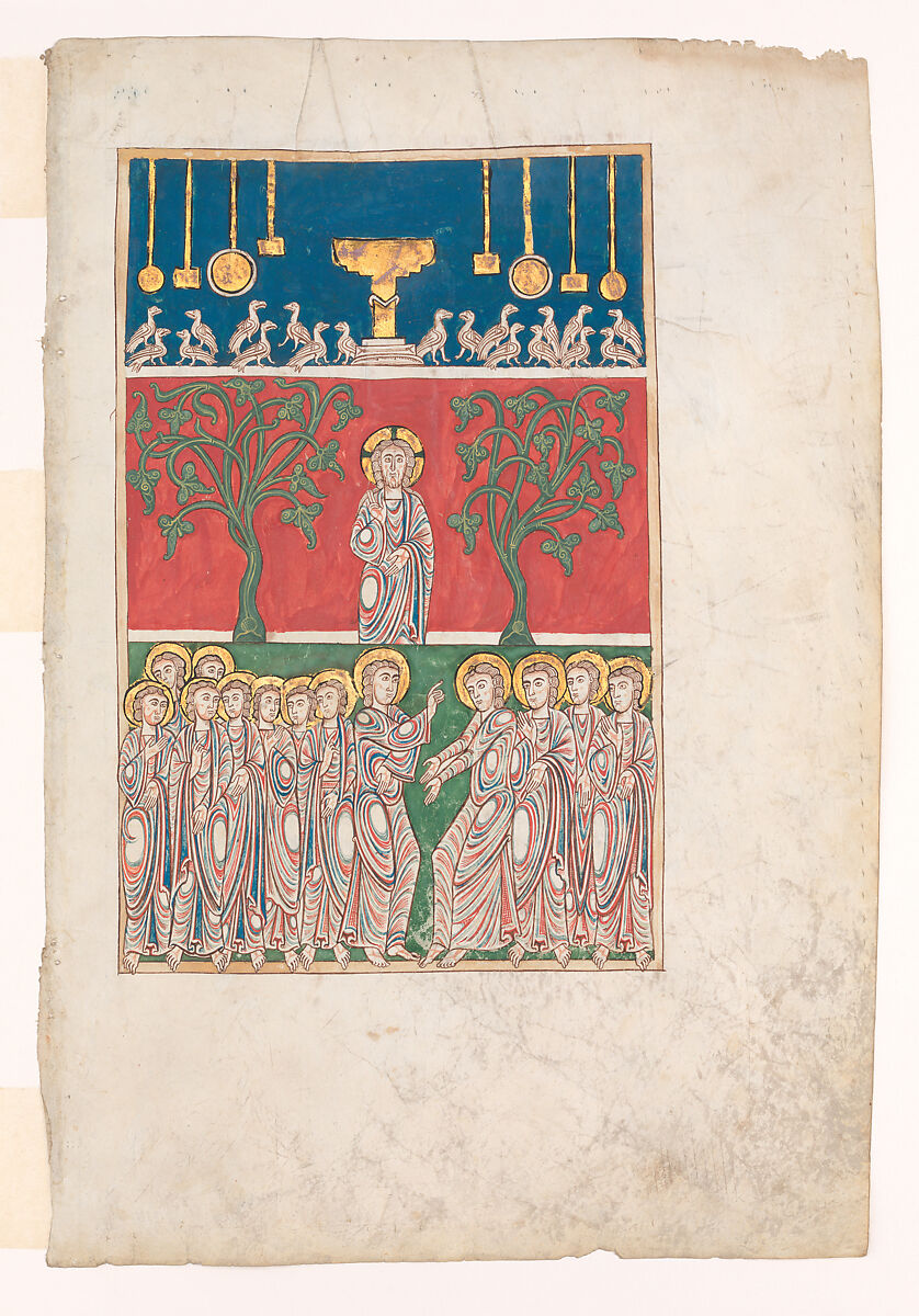 Leaf from a Beatus Manuscript: the Opening of the Fifth Seal, Tempera, gold, and ink on parchment, Spanish 