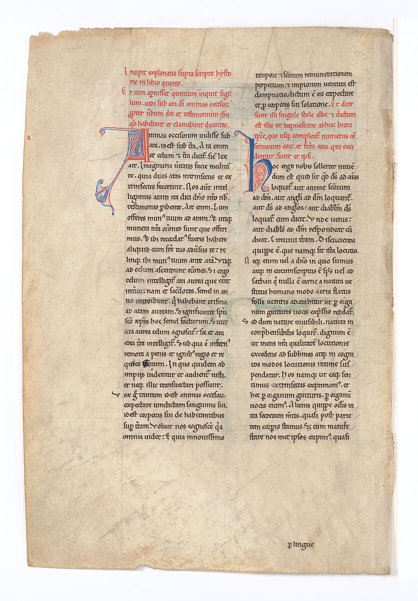 Leaf from a Beatus Manuscript: the Opening of the Fifth Seal, Tempera, gold, and ink on parchment, Spanish