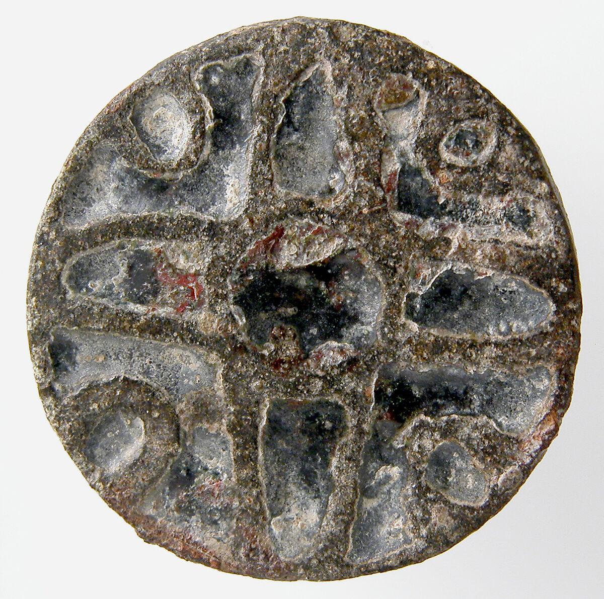 Disk Brooch, Copper alloy, champlevé enamel, Merovingian 