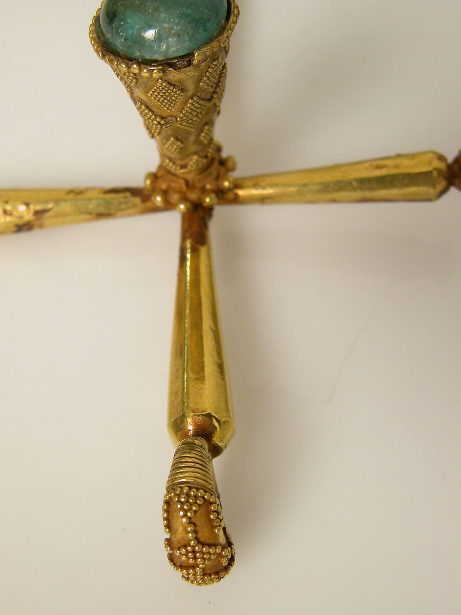 Pendant in the form of a Latin Cross, Gold, emeralds, Byzantine style