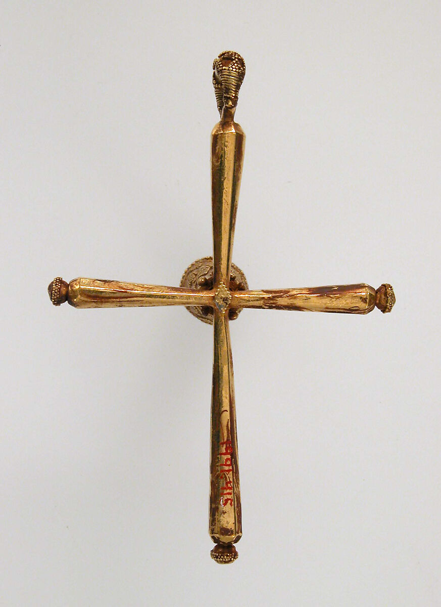 Pendant in the form of a Latin Cross, Gold, emeralds, Byzantine style