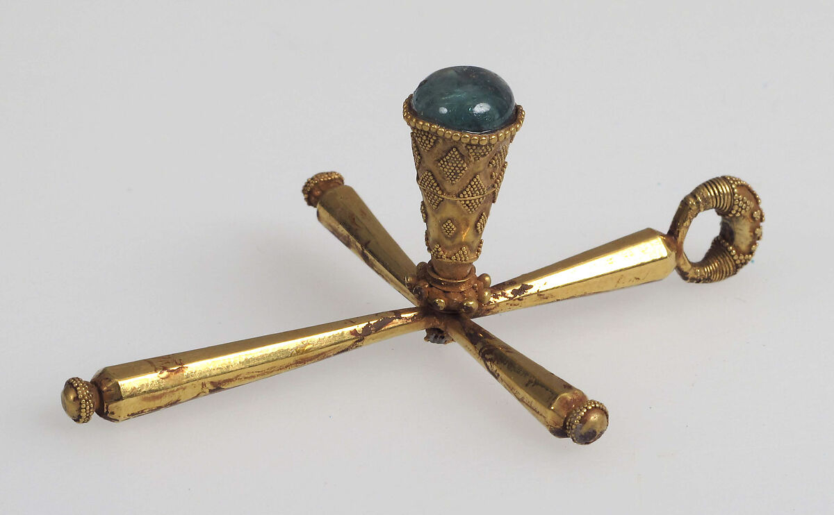 Pendant in the form of a Latin Cross, Gold, emeralds, Byzantine style