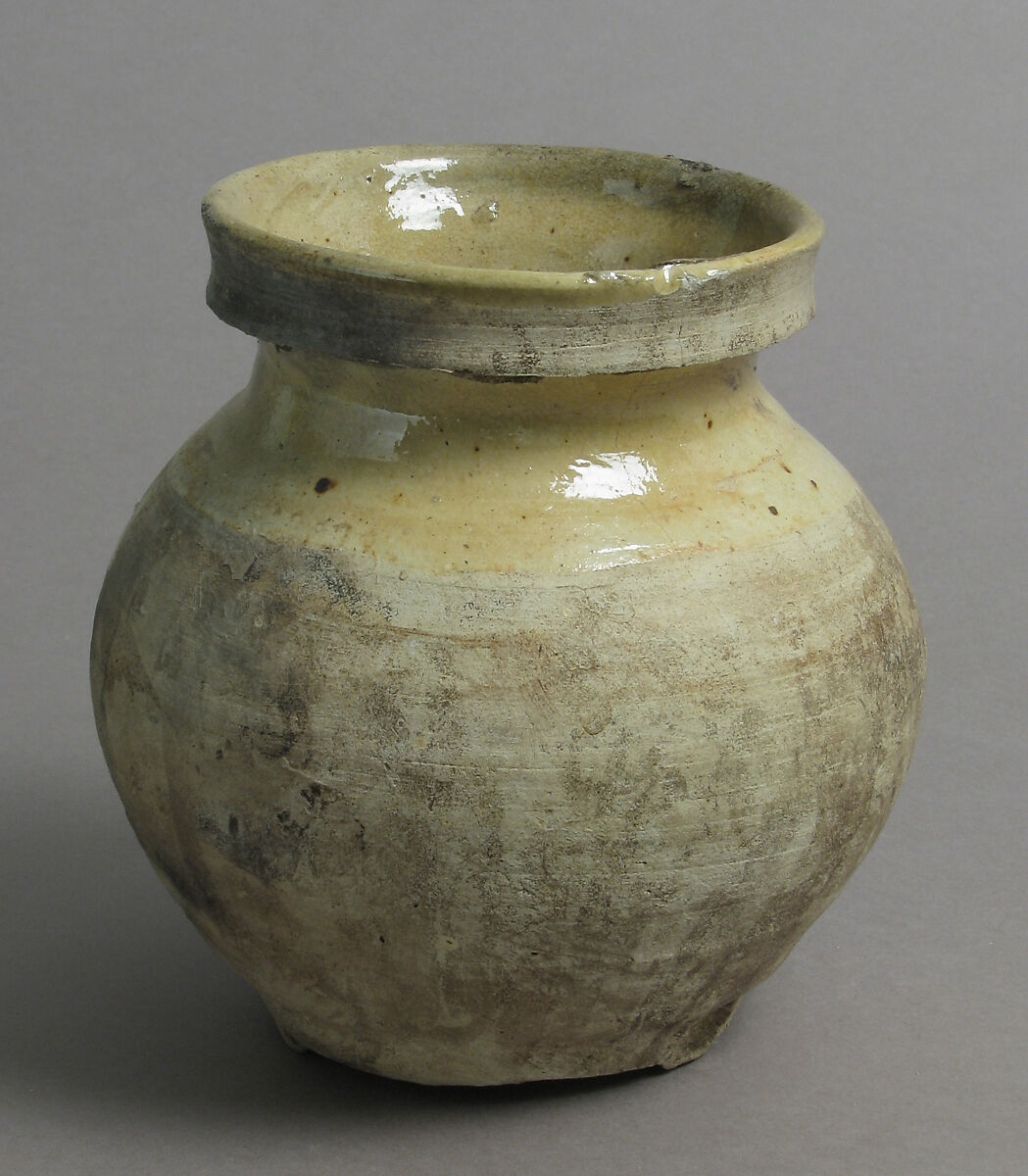 Footed pot, Paritally glazed earthenware, South Netherlandish