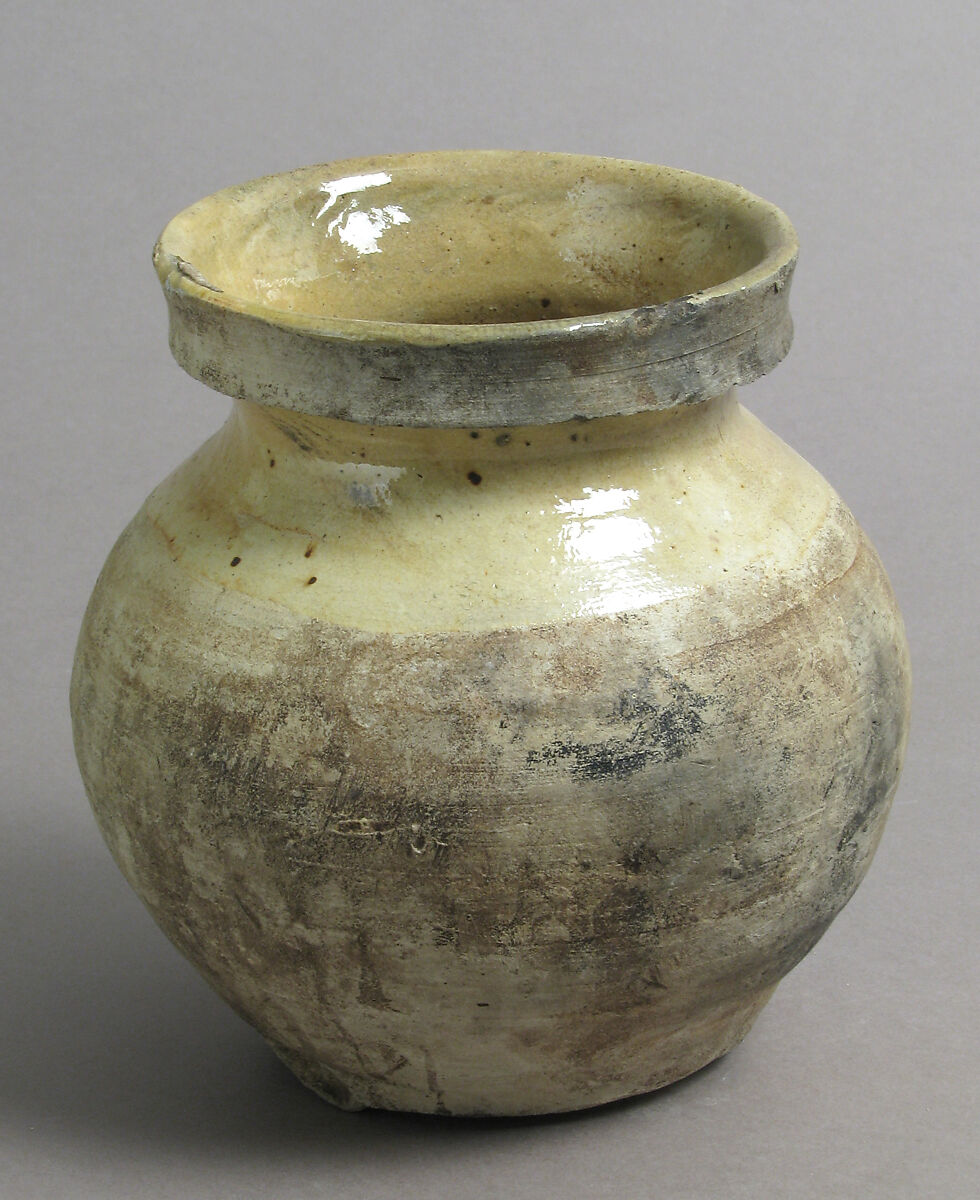 Footed pot, Paritally glazed earthenware, South Netherlandish