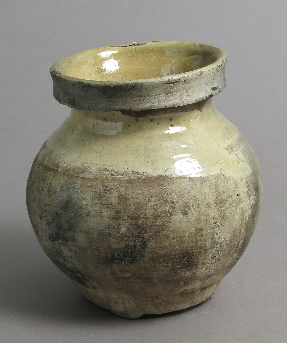 Footed pot, Paritally glazed earthenware, South Netherlandish