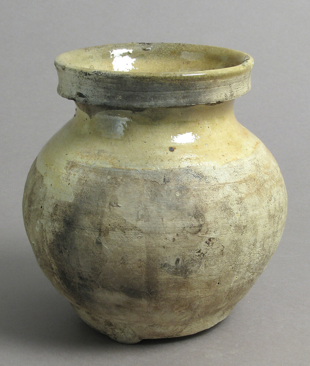 Footed pot, Paritally glazed earthenware, South Netherlandish