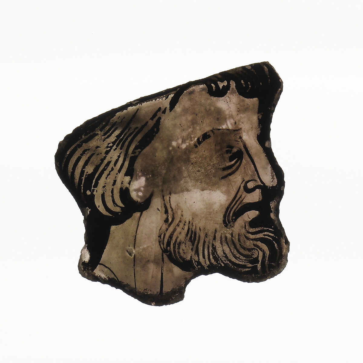 Profile of a Bearded Man, Pot metal glass, vitreous paint, stain on back, French 