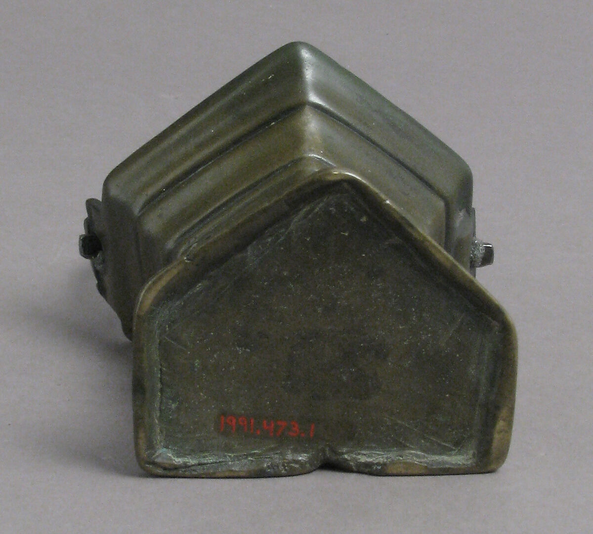 Holy Water Basin, Brass, with later iron handle, Netherlandish